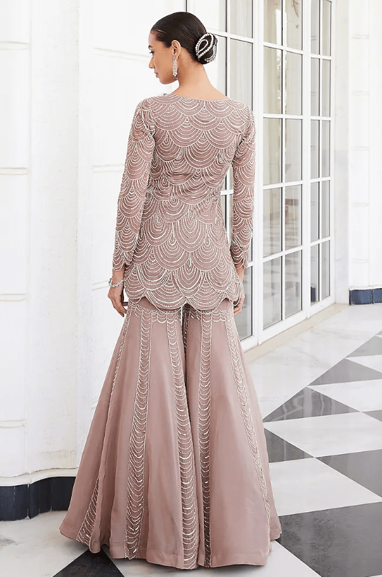 Salmon Pink Organza Embroidered Sharara Set - Image 2