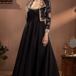Black Mina Zari Banarasi Silk Anarkali With Jacket