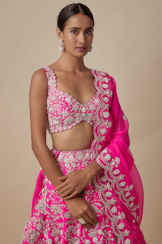 Pink Silk Lehenga Set - Image 4