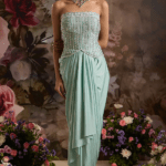 Sea Green Lycra Draped Skirt Set