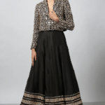 Black Chiffon Embroidered Jacket Lehenga Set