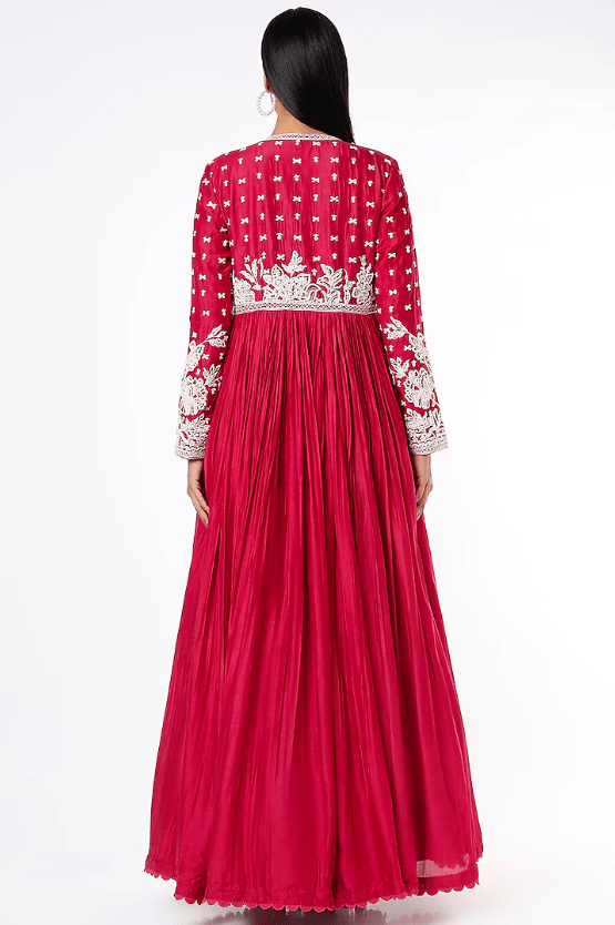 Bright Red Chiffon & Organza Anarkali Set - Image 2