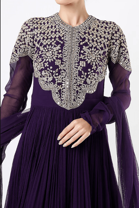 Violet Embroidered Anarkali Set - Image 3