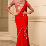 Red Georgette Crystal Work Draped Concept Saree Set