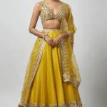 Yellow Tussar Mirror Work Lehenga Set