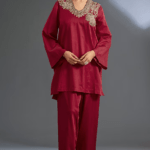 Red Cotton Satin Kurta Set