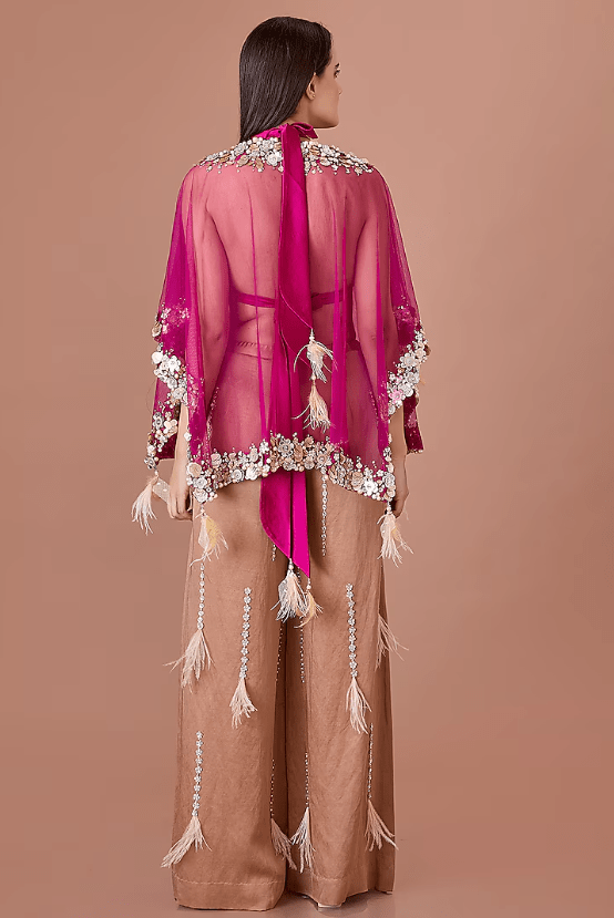Chocolate Brown Blended Satin Star Embroidered Trousers - Image 2