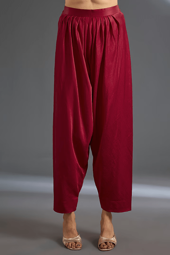 Red Cotton Satin Kurta Set - Image 3