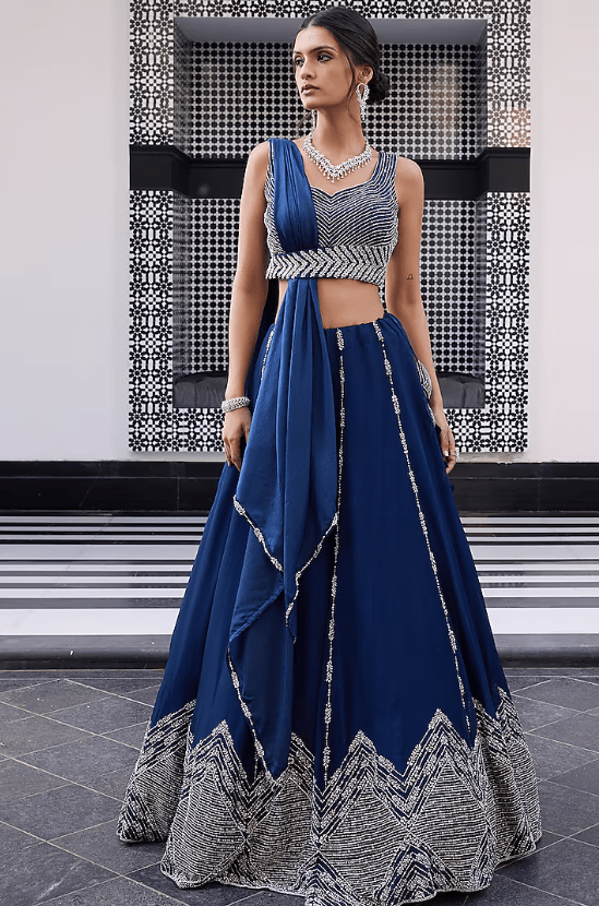 Electric Blue Lehenga Set With Embroidery