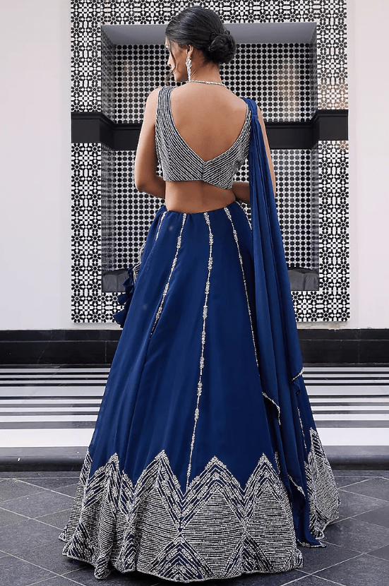 Electric Blue Lehenga Set With Embroidery - Image 2