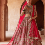 Blood Red Raw Silk Sequins Embroidered Lehenga Set