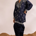 Navy Blue Chanderi Silk Embellished Kaftan Set