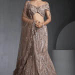 Champagne Net Sequins & Zirconss Embellished Lehenga Set