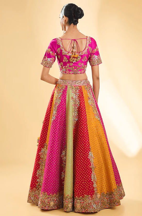Multi-Colored Silk Hand & Machine Embroidered Lehenga Set - Image 2