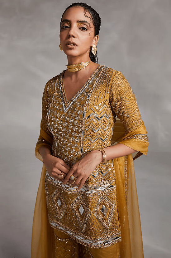 Ecru Olive Embroidered Sharara Set - Image 3
