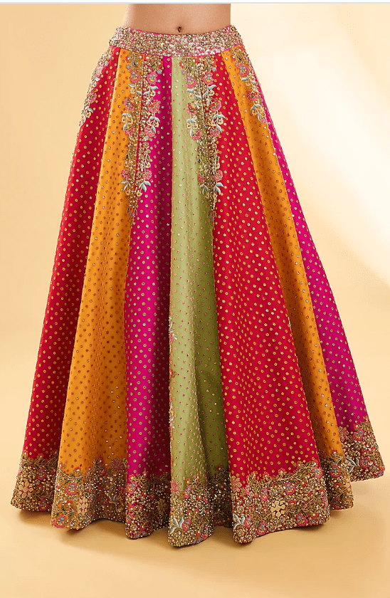 Multi-Colored Silk Hand & Machine Embroidered Lehenga Set - Image 3