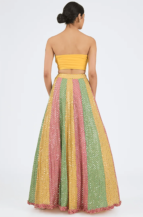 Multi-Colored Georgette Mirror Work Kalidar Lehenga Set - Image 4