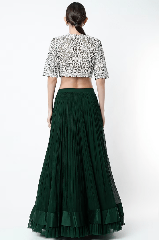 Emerald Green Chiffon Lehenga Set - Image 2