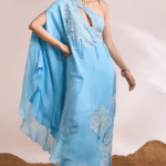 Sky Blue Georgette Embroidered One-Shoulder Kurta Set