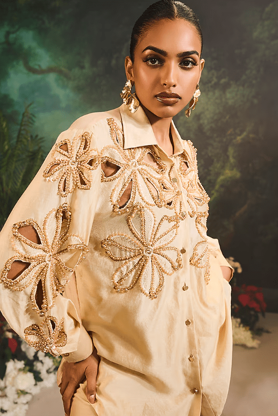 Beige Foil Denim Embellished Co-Ord Set - Image 4