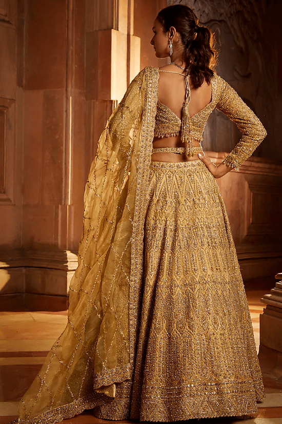 Gold Organza Embroidered Lehenga Set - Image 2