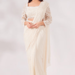 Off-White Net & Georgette Pre-Stitched Saree Set