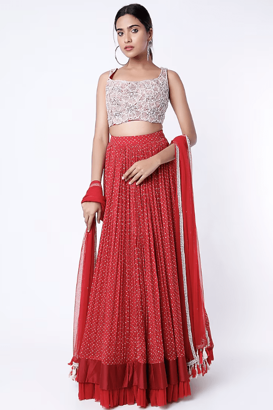 Red Chiffon Lehenga Set