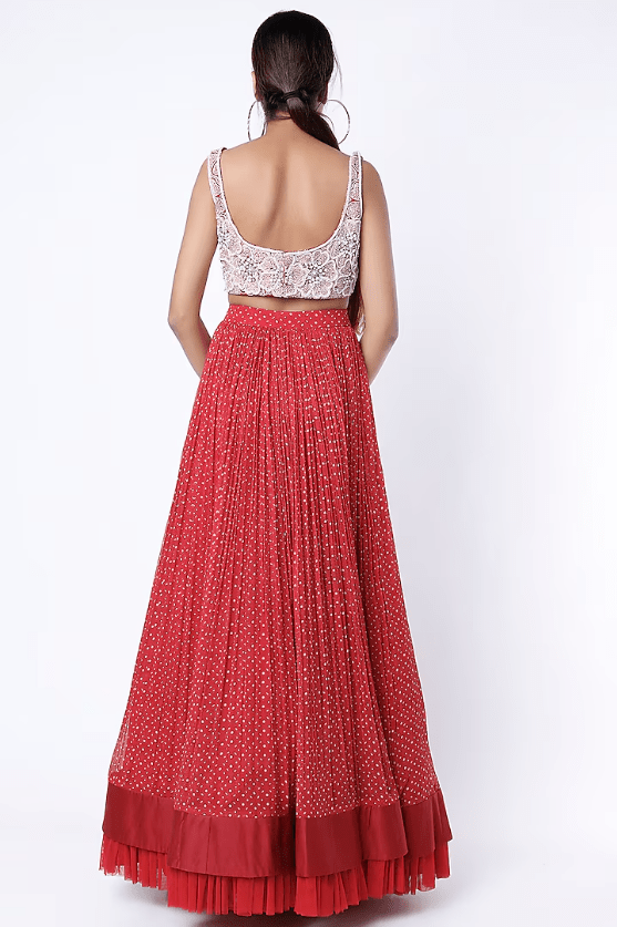 Red Chiffon Lehenga Set - Image 2