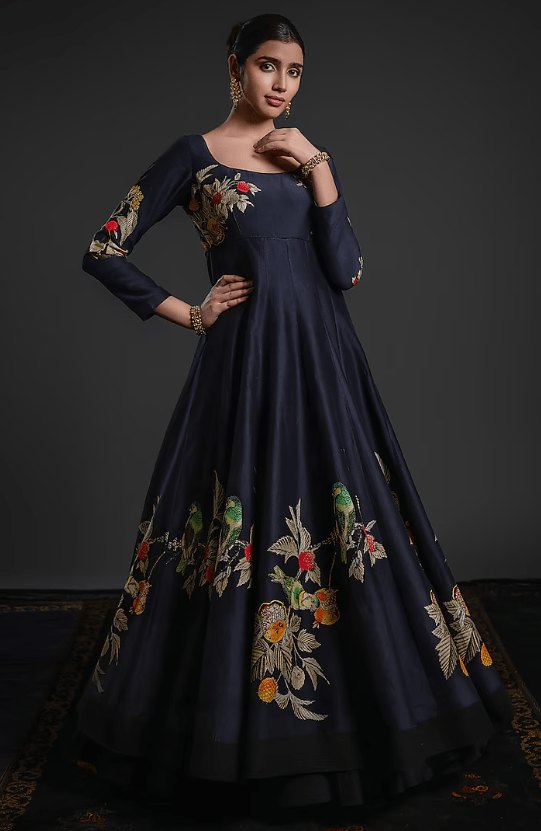 Black Chanderi Dye Printed & Hand Embroidered Anarkali Set