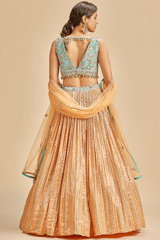 Orange Chinnon Resham Embroidered Lehenga Set - Image 2
