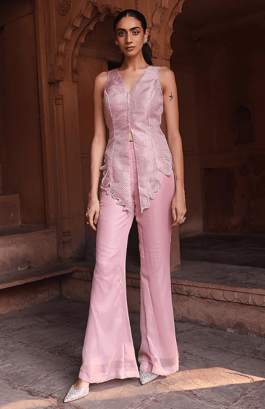 Pink Organza & Georgette Swarovski Co-Ord Set