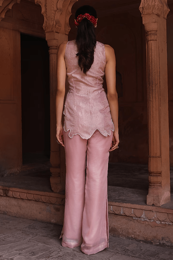 Pink Organza & Georgette Swarovski Co-Ord Set - Image 2