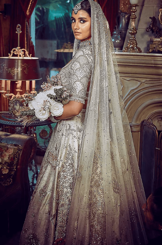 Ivory Raw Silk Zardosi Embroidered Lehenga Set - Image 4