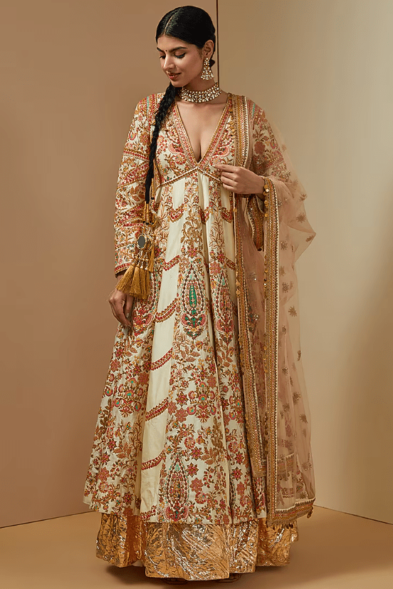 Ivory Chanderi Kalidar Anarkali Set