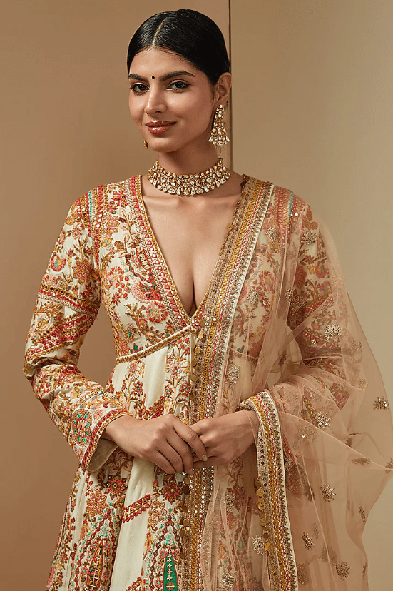 Ivory Chanderi Kalidar Anarkali Set - Image 3