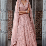 Dusty Pink Tulle Floral Jaal Embroidered Lehenga Set