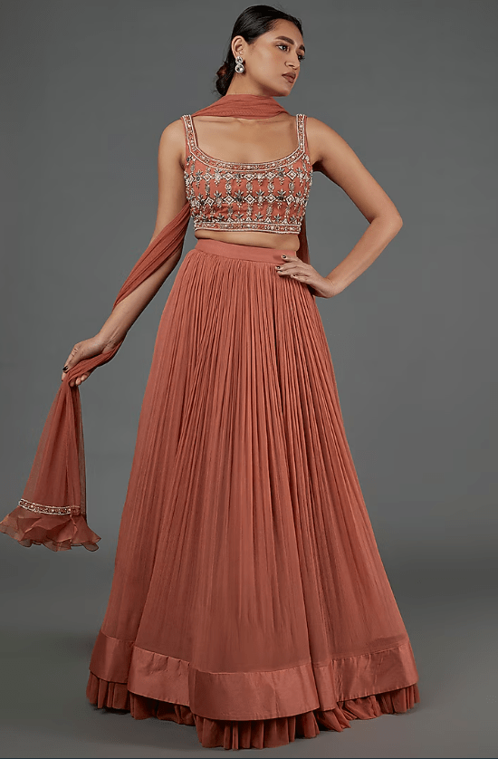 Peach Chiffon Lehenga Set