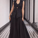 Black Taffeta Tasser Viscose Organza Hand Embellished Lehenga Set