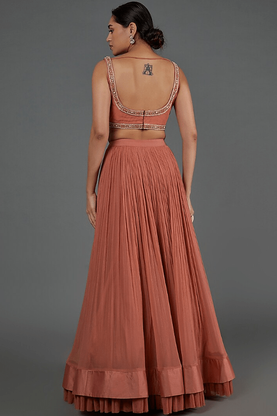 Peach Chiffon Lehenga Set - Image 2