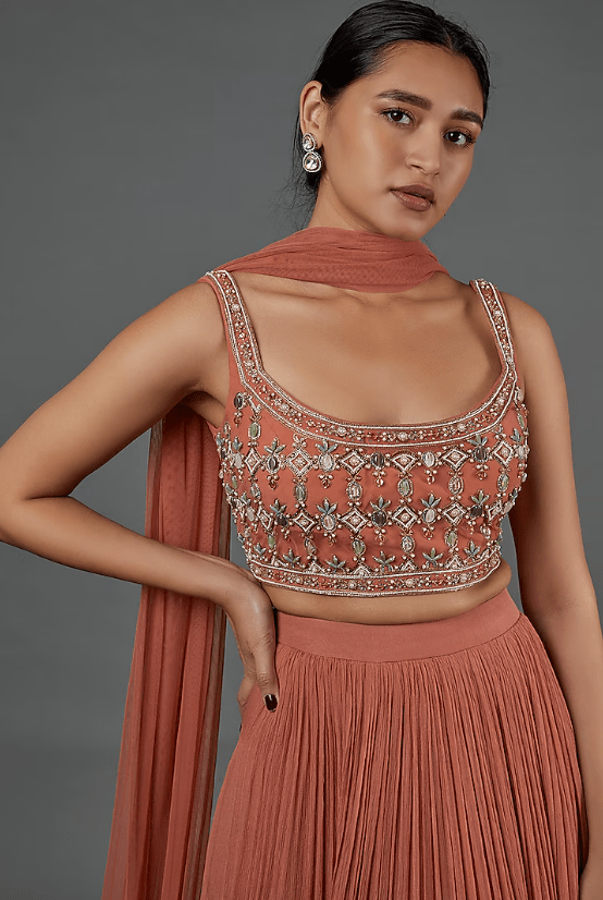 Peach Chiffon Lehenga Set - Image 4