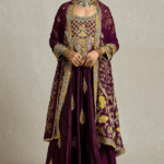 Wine Pure Silk Zardosi Embroidered Anarkali Set