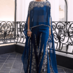Moody Blue Taffeta Tasser Viscose Organza Kalidar Sharara Set