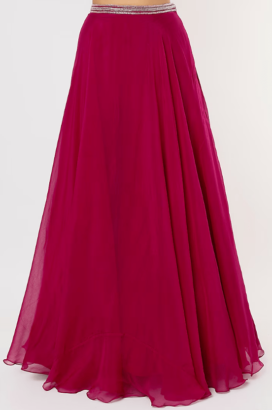 Fuchsia Viscose Organza Embroidered Jacket Lehenga Set - Image 4