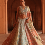 Multi-Colored Chanderi Organza Mirror Work Lehenga Set