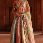 Multi-Colored Chanderi Organza Mirror Work Lehenga Set