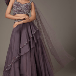 Purple Shimmer Georgette Cutdana Embroidered Lehenga Set