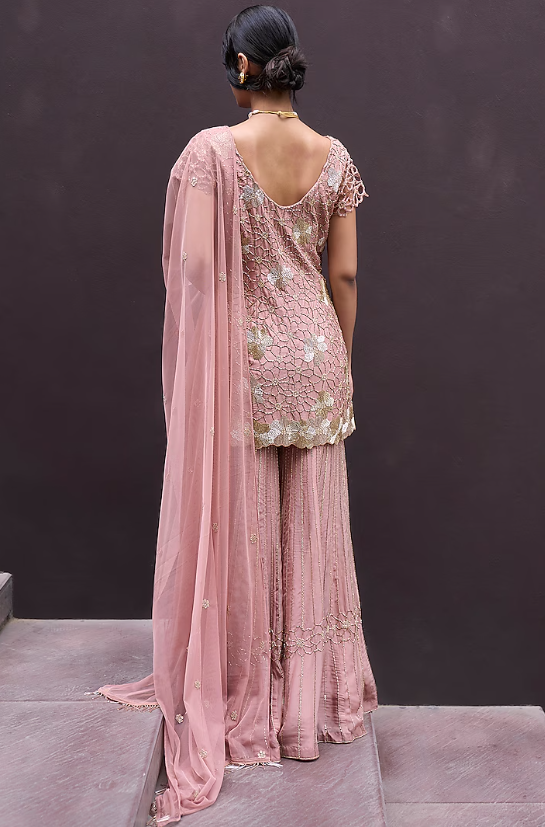 English Rose Pink Organza Sharara Set - Image 2