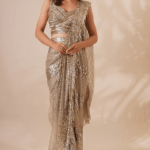 Gold Silk Net Saree Set