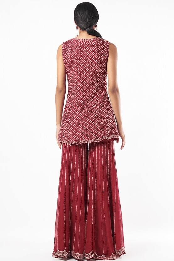 Red Diamond Embroidered Kurta Set - Image 2