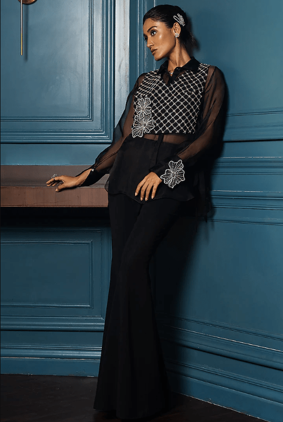 Black Georgette Pant Set